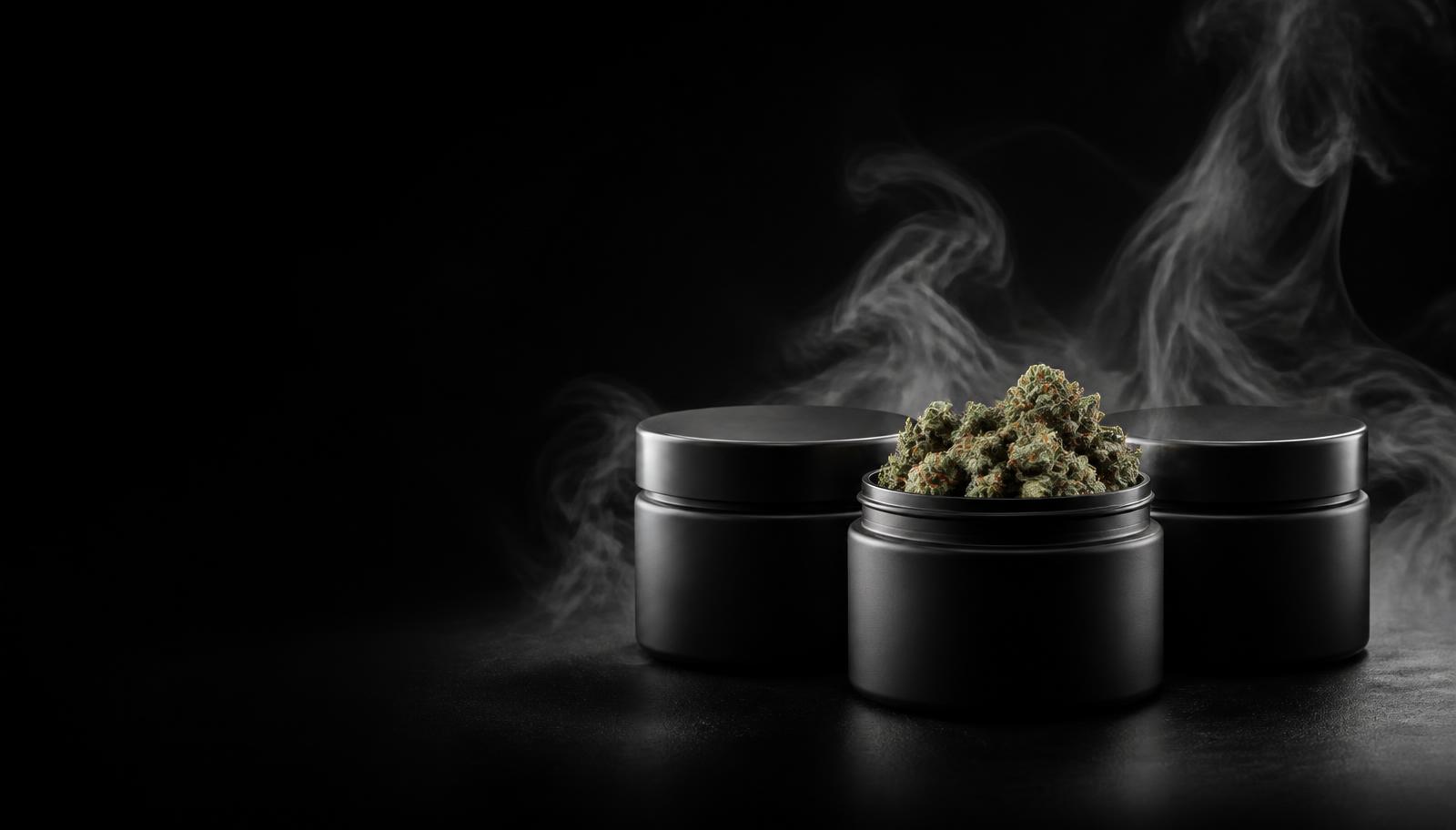 Matte black CBD flower jars